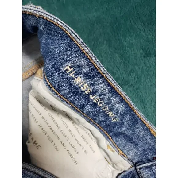 American Eagle Jeans Size 2 Womens Blue Stretch Distressed High Rise Jegging - Picture 4 of 14